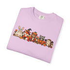 Halloween Critter Lineup T-Shirt — Cute Pumpkin, Witch & Bunny Spooky Crew