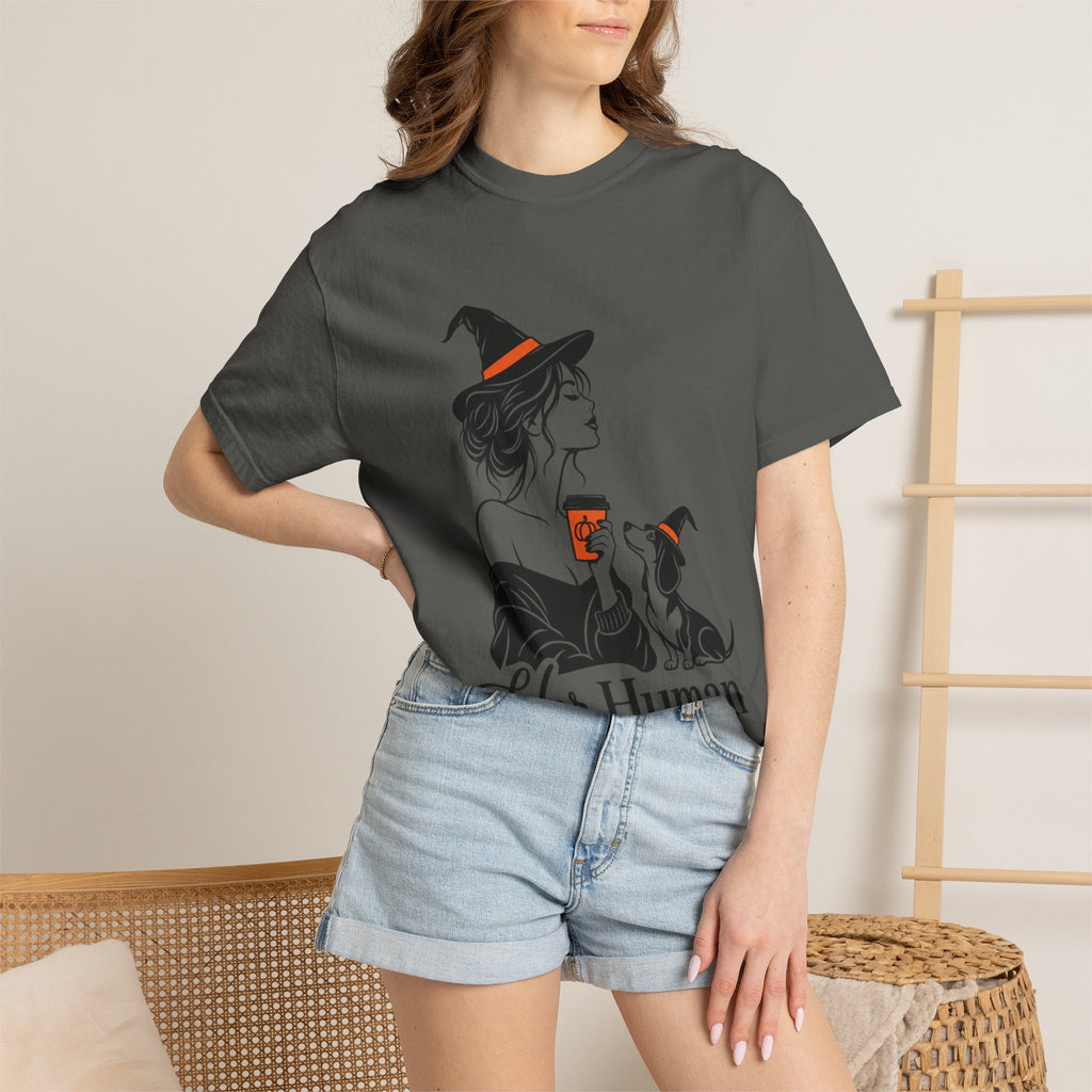 Her Human Witch Tee — Halloween Witch & Dog Graphic T-Shirt