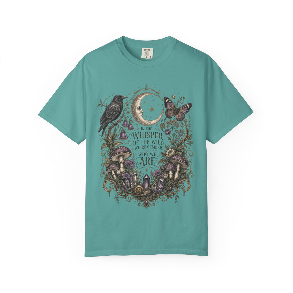 Whisper of the Wild T-Shirt — Moon, Raven & Mushroom Nature Graphic