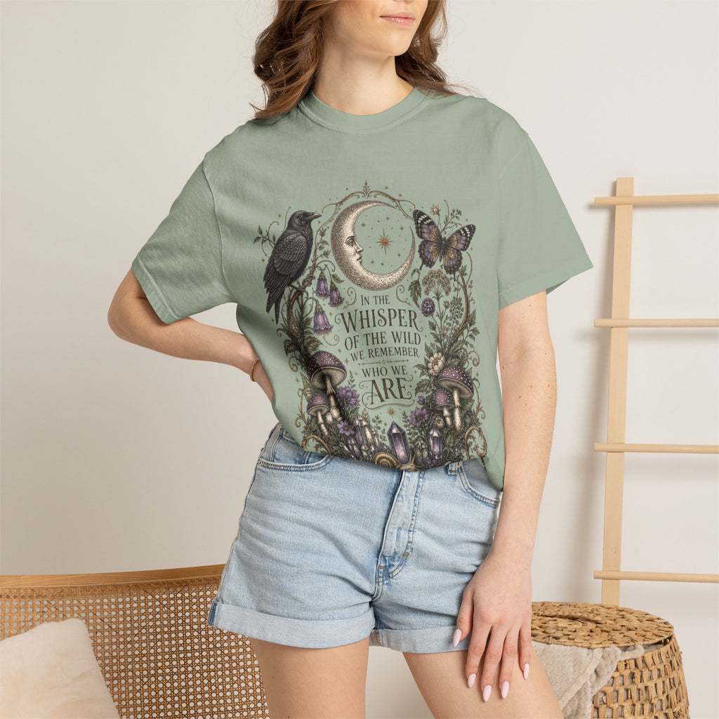 Whisper of the Wild T-Shirt — Moon, Raven & Mushroom Nature Graphic
