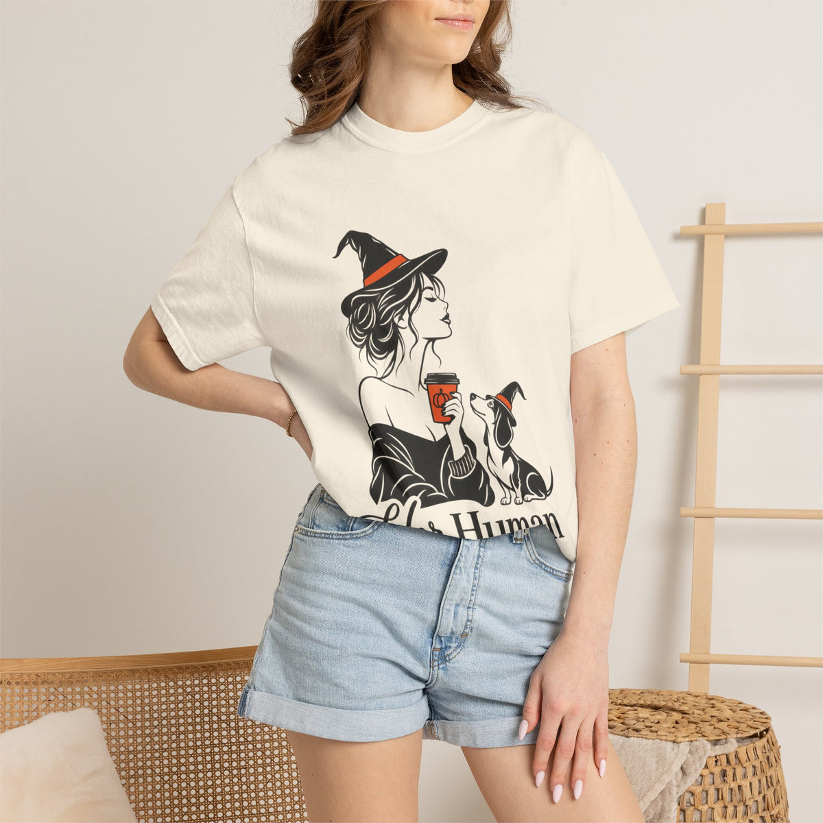 Her Human Witch Tee — Halloween Witch & Dog Graphic T-Shirt