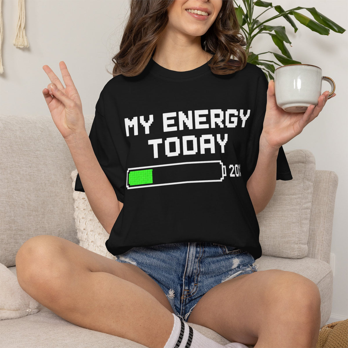 T-Shirt — "My Energy Today 20%" Low Battery Graphic Tee