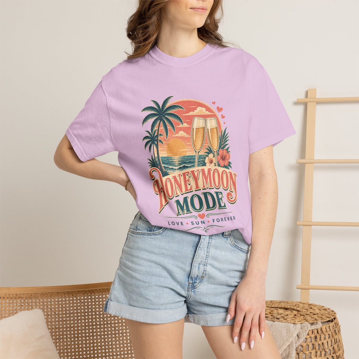 Honeymoon Mode T-Shirt — Tropical Sunset Couple Vacation Tee