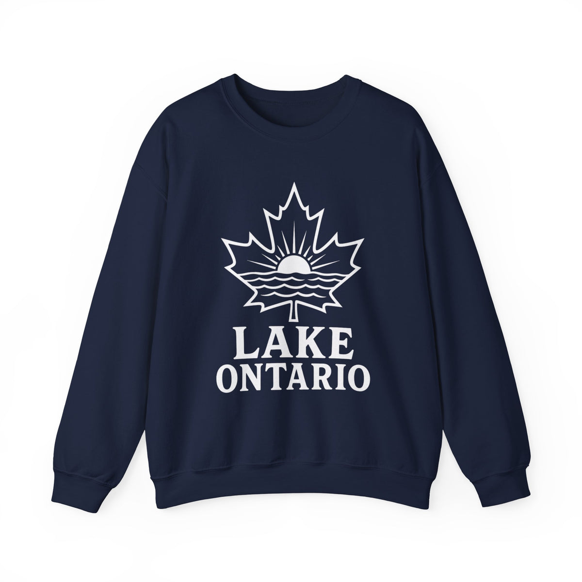 Lake Ontario Crewneck Sweatshirt — Maple Leaf Sunset Lake Design