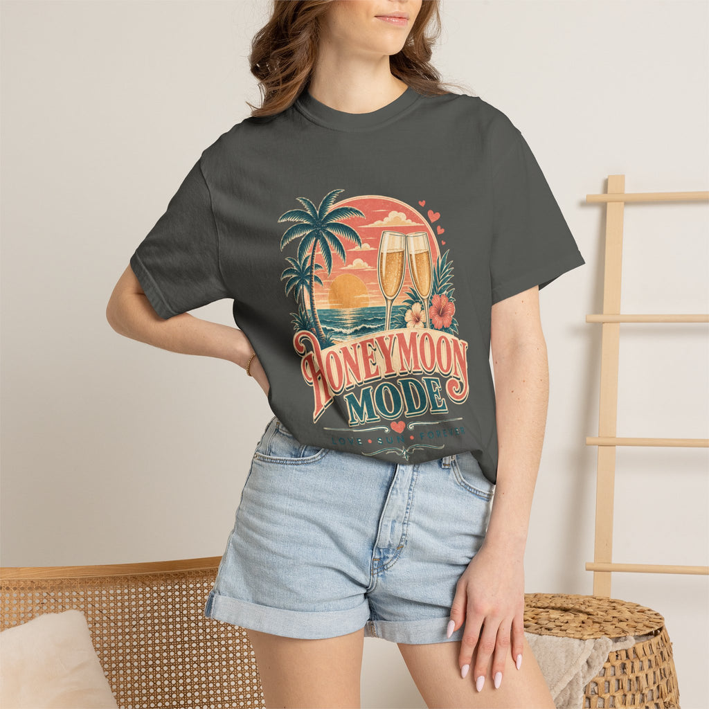 Honeymoon Mode T-Shirt — Tropical Sunset Couple Vacation Tee