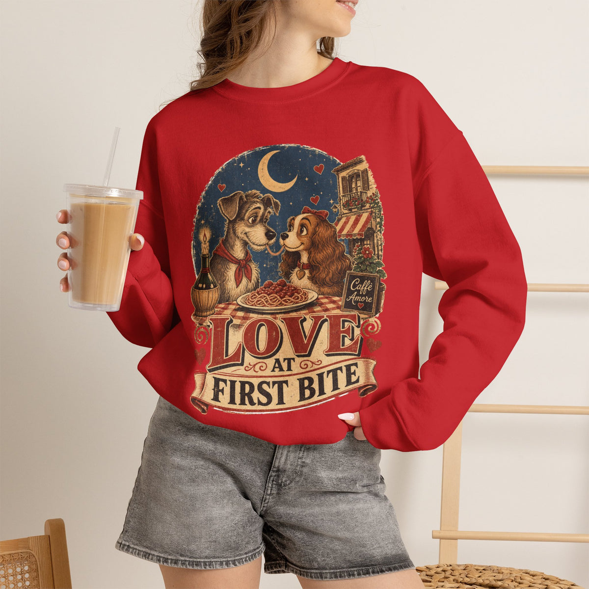 Love at First Bite Sweatshirt — Cute Dog & Pizza Cozy Crewneck