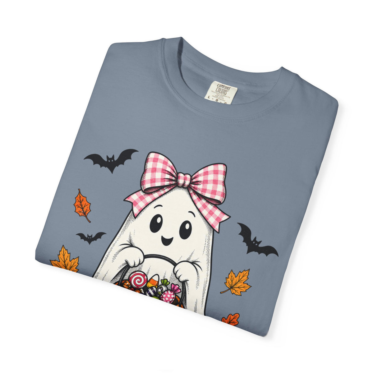 Cute Halloween Ghost T-Shirt — Trick-or-Treat Pumpkin & Bats