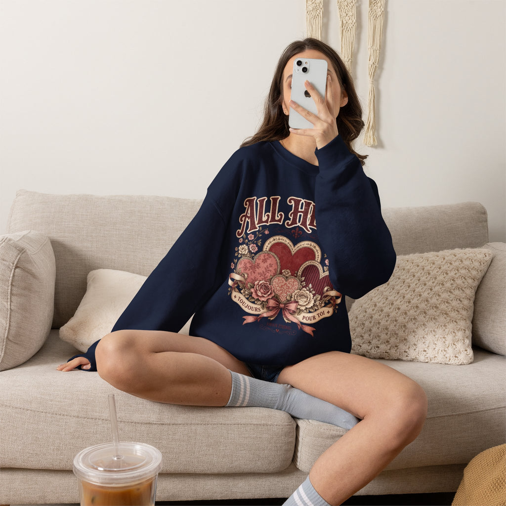 Vintage-Sweatshirt mit Rundhalsausschnitt zum Valentinstag – „All Heart“ romantisches Motiv