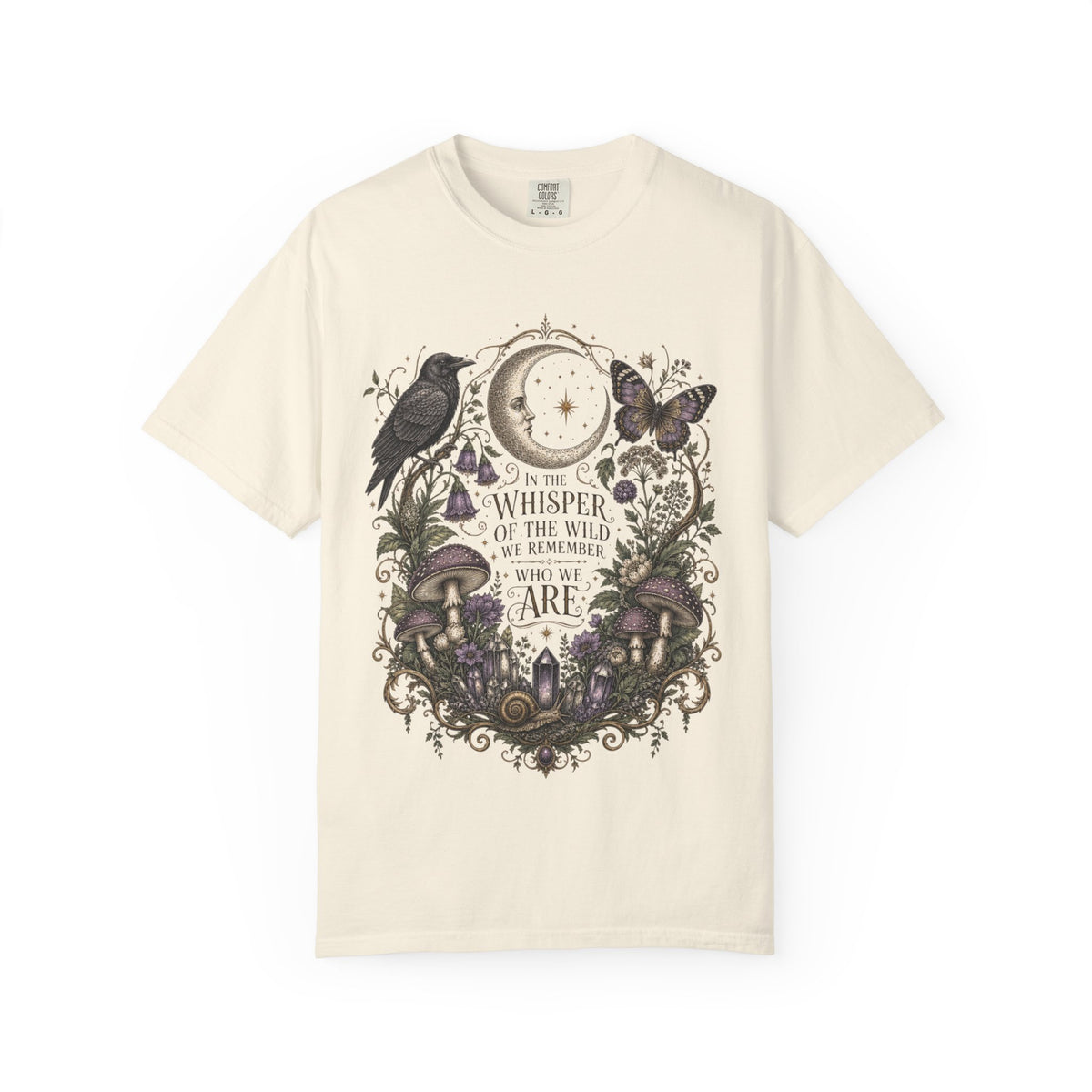 Whisper of the Wild T-Shirt — Moon, Raven & Mushroom Nature Graphic