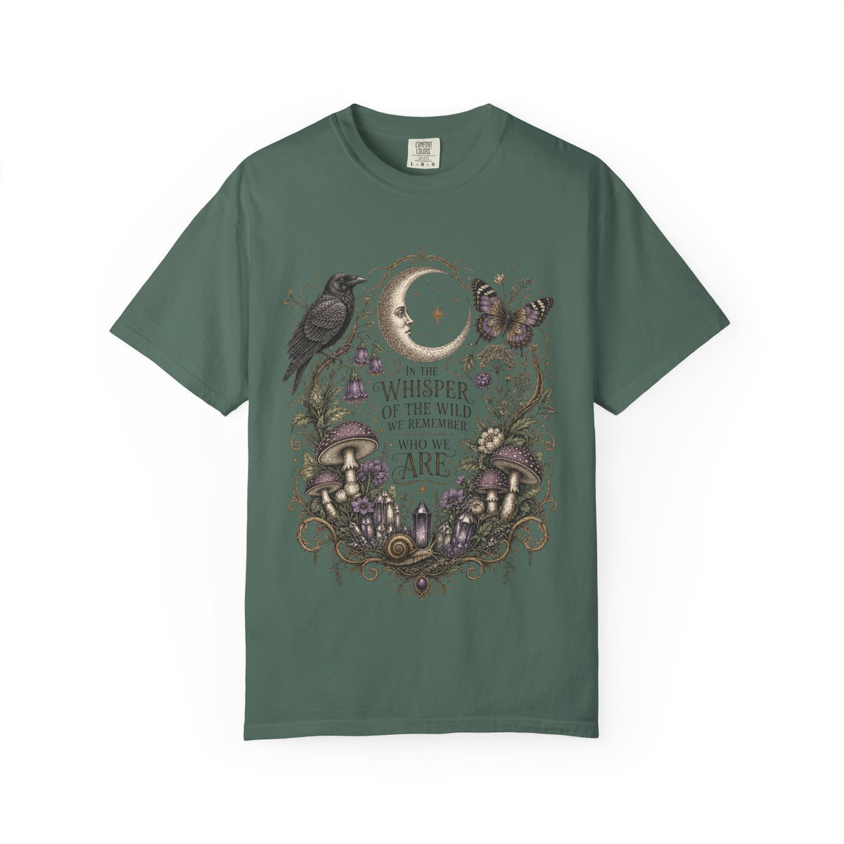 Whisper of the Wild T-Shirt — Moon, Raven & Mushroom Nature Graphic