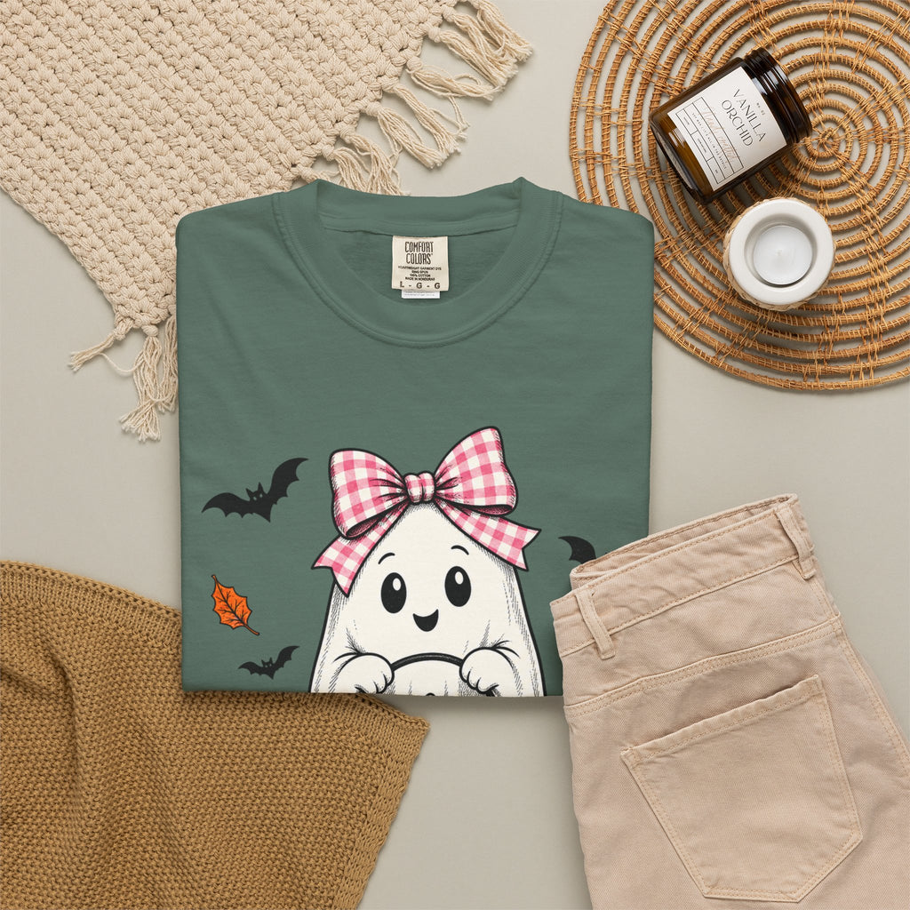 Cute Halloween Ghost T-Shirt — Trick-or-Treat Pumpkin & Bats