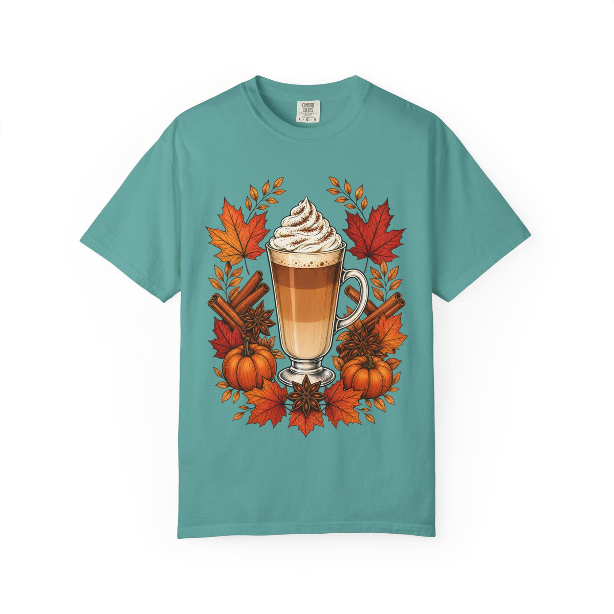Pumpkin Spice Latte T-Shirt — Autumn Coffee Fall Leaves Tee