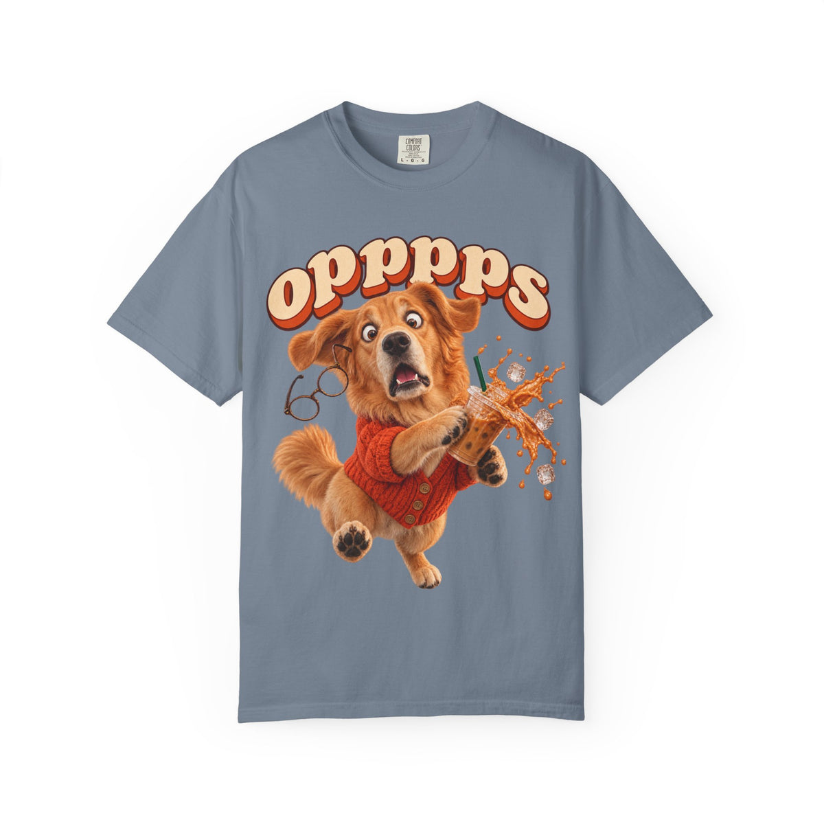 Oops Puppy T-Shirt — Cute Dog Spilling Coffee Graphic Tee