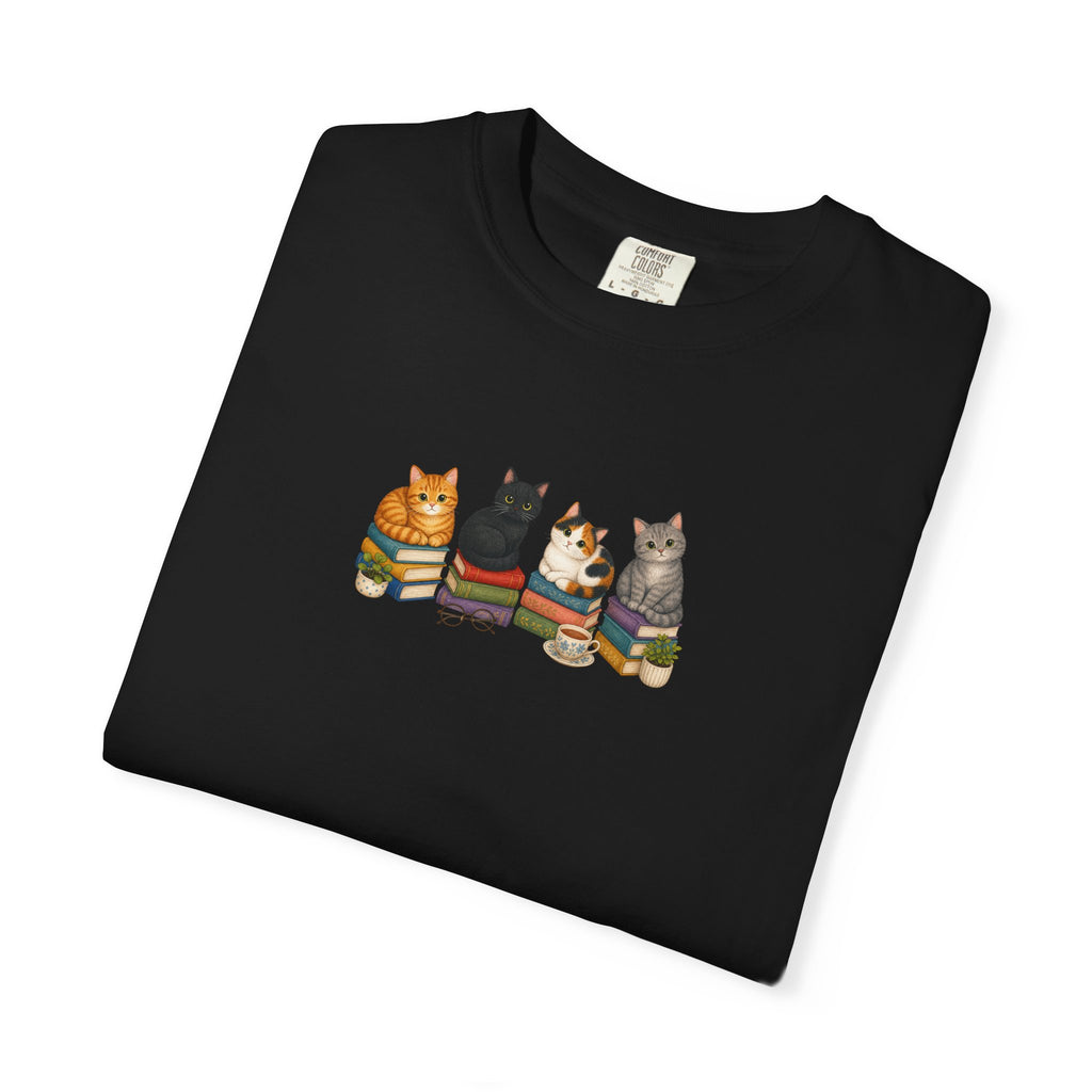 Cat Knit Crew T-Shirt — Cozy Cats Sitting Together Graphic Tee