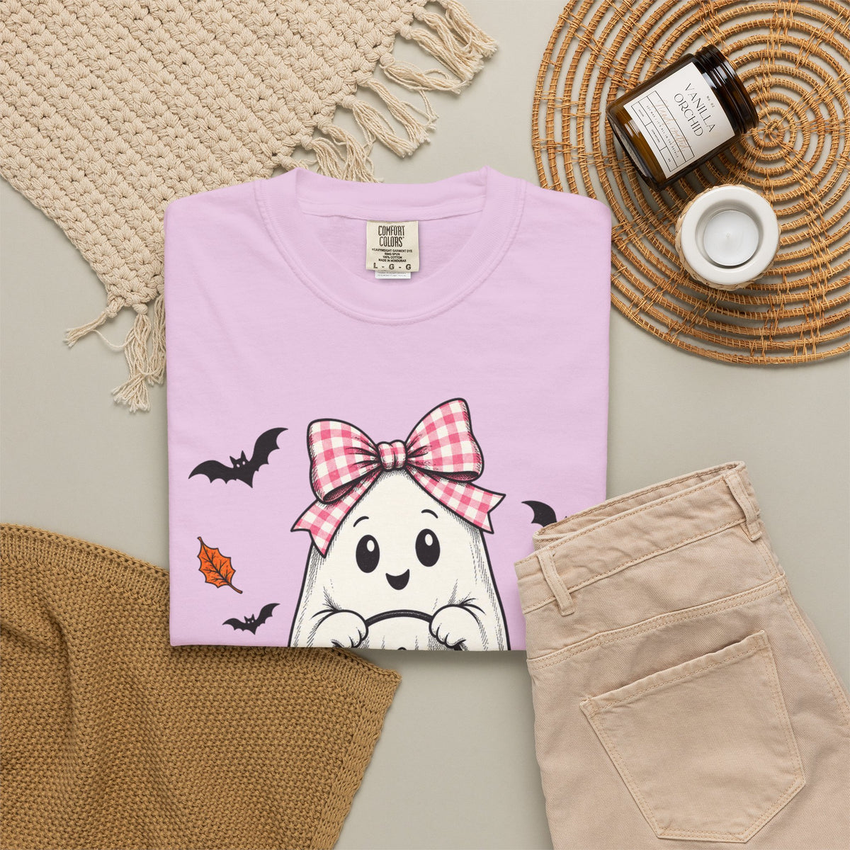 Cute Halloween Ghost T-Shirt — Trick-or-Treat Pumpkin & Bats