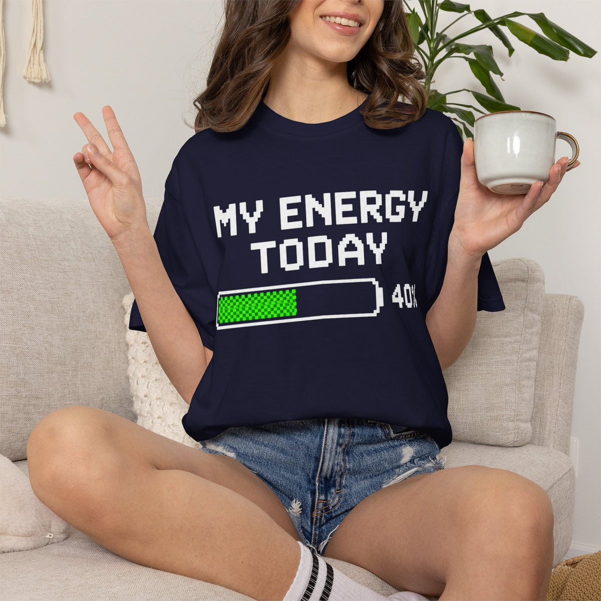T-Shirt — "My Energy Today 40%" Battery Meter Graphic Tee