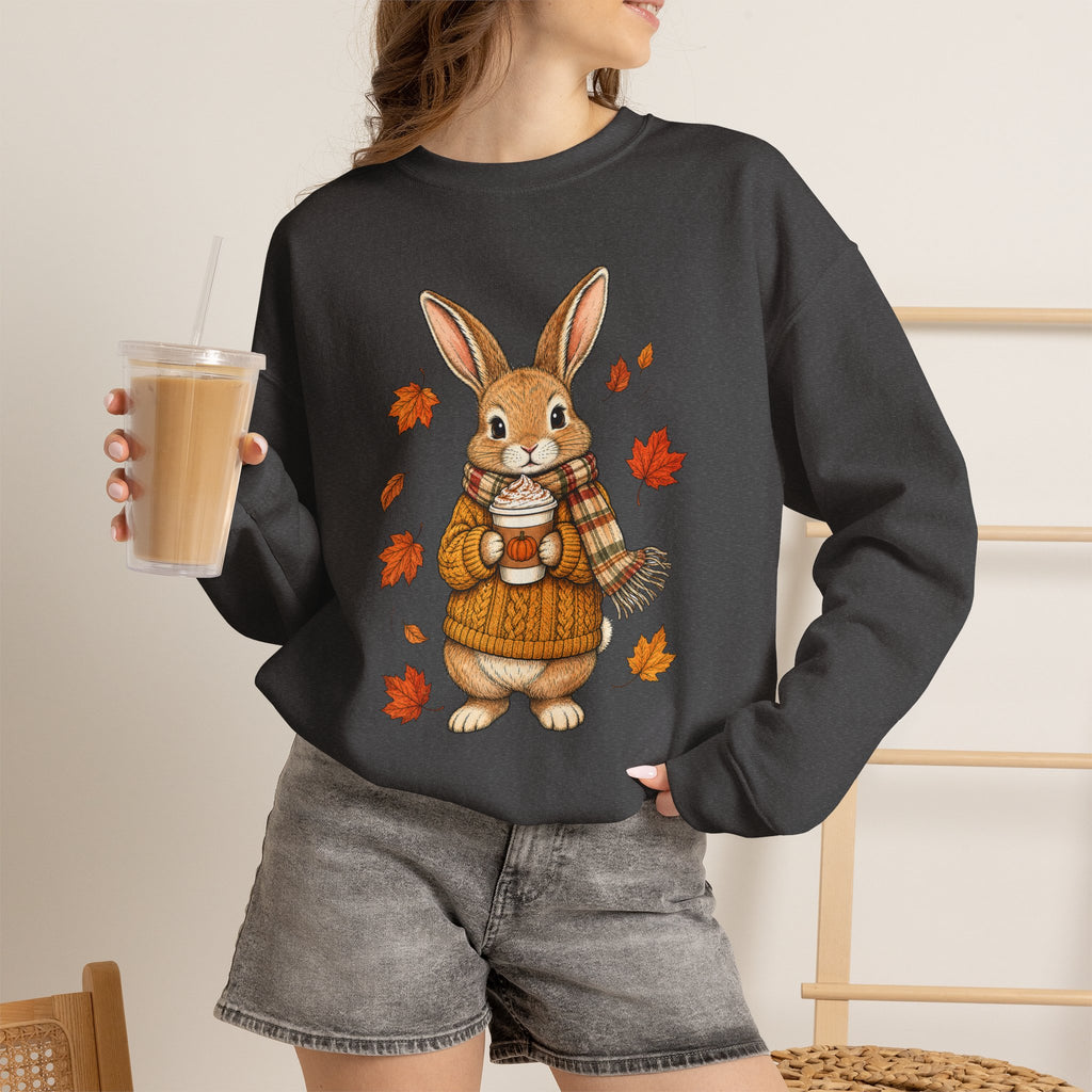 Autumn Bunny Sweatshirt – Cozy Fall Rabbit Holding Coffee