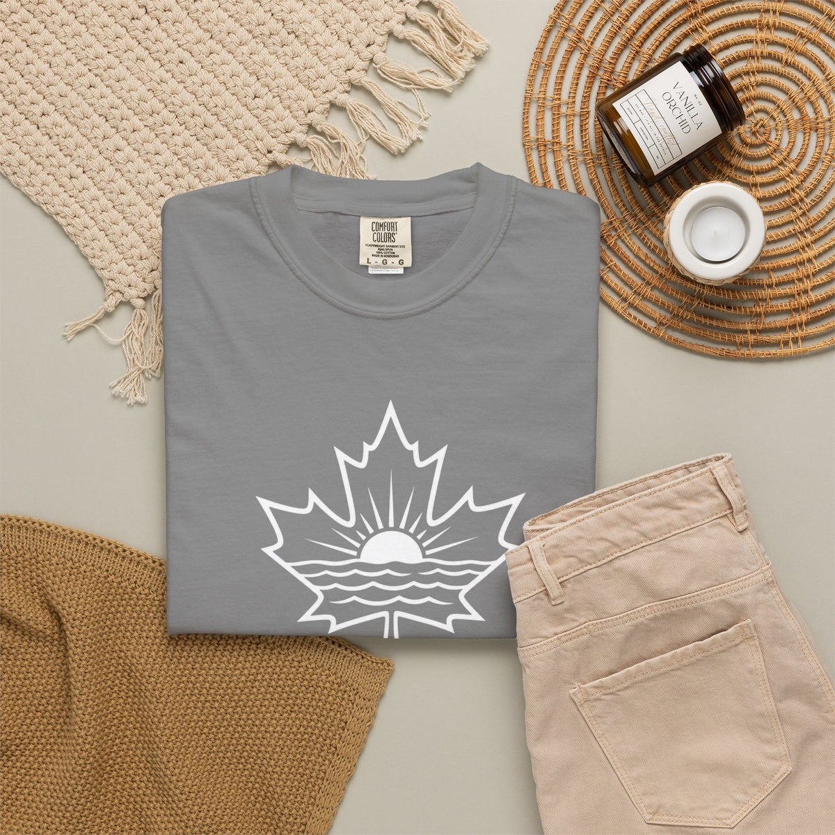 Lake Ontario T-Shirt — Retro Maple Leaf Sunset Graphic