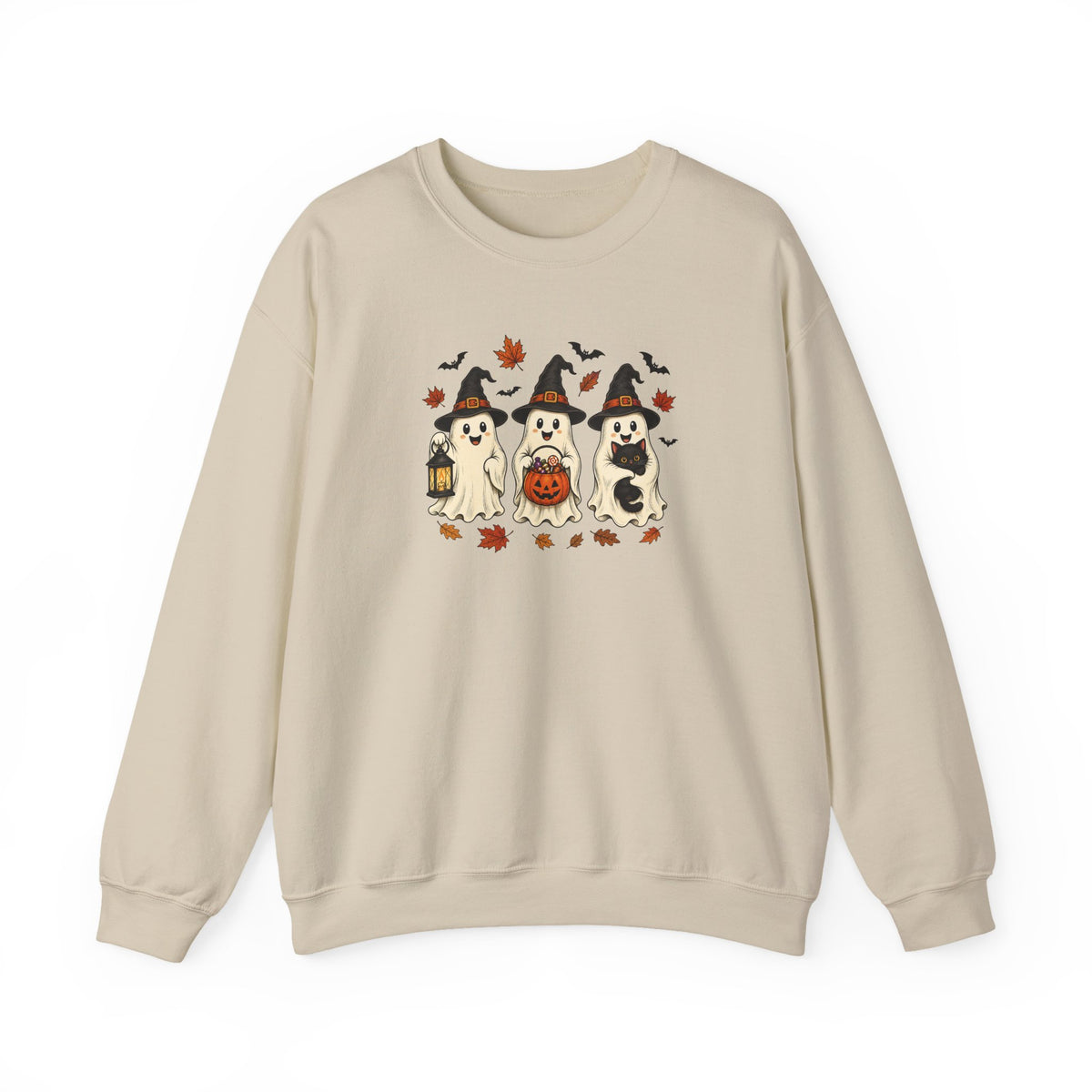 Halloween Puppy Ghosts Sweatshirt — Cute Dogs in Witch Hats with Jack-o'-Lantern