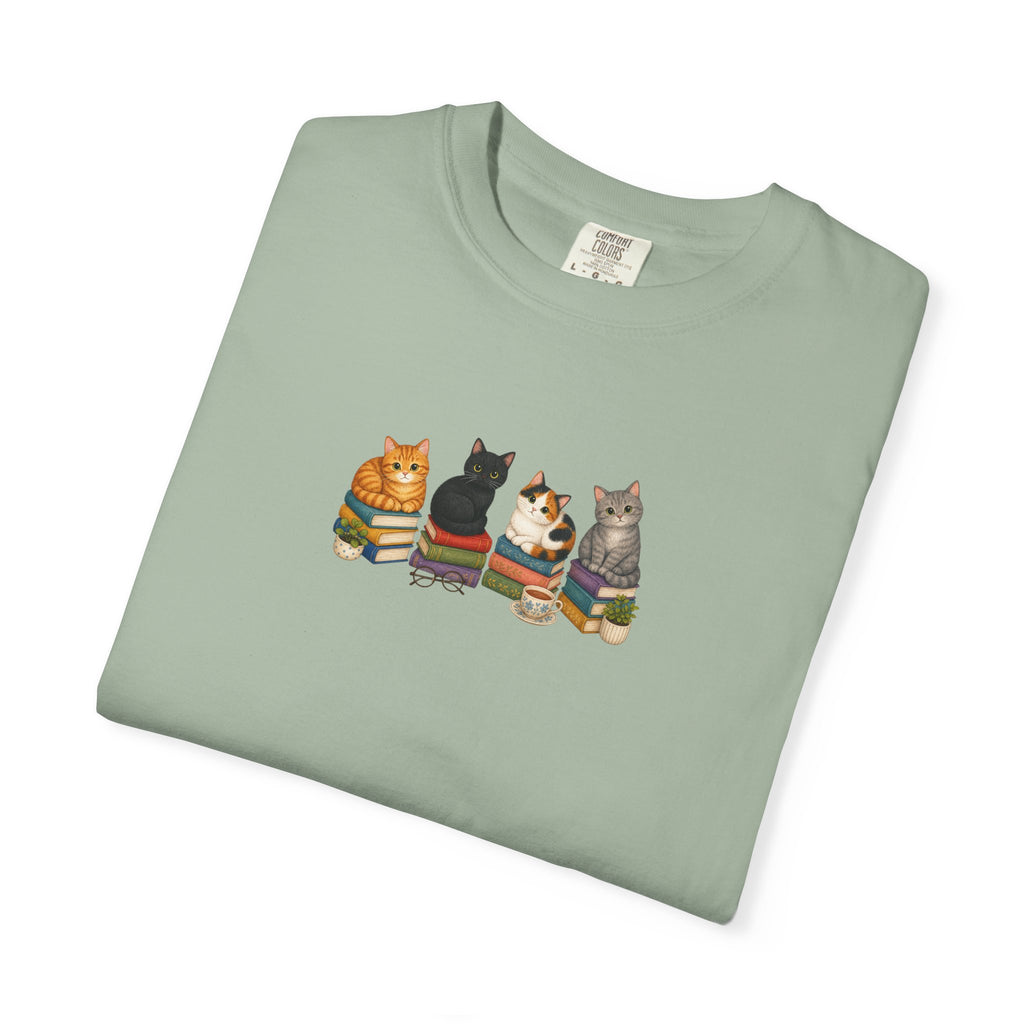 Cat Knit Crew T-Shirt — Cozy Cats Sitting Together Graphic Tee