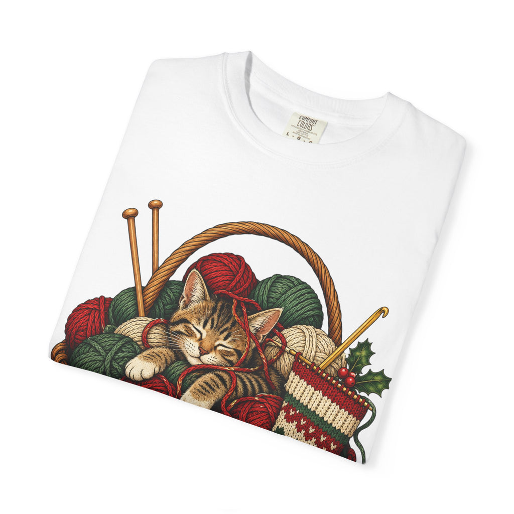Cat in Yarn Basket T‑Shirt — Cozy Holiday Knitting Cat Tee