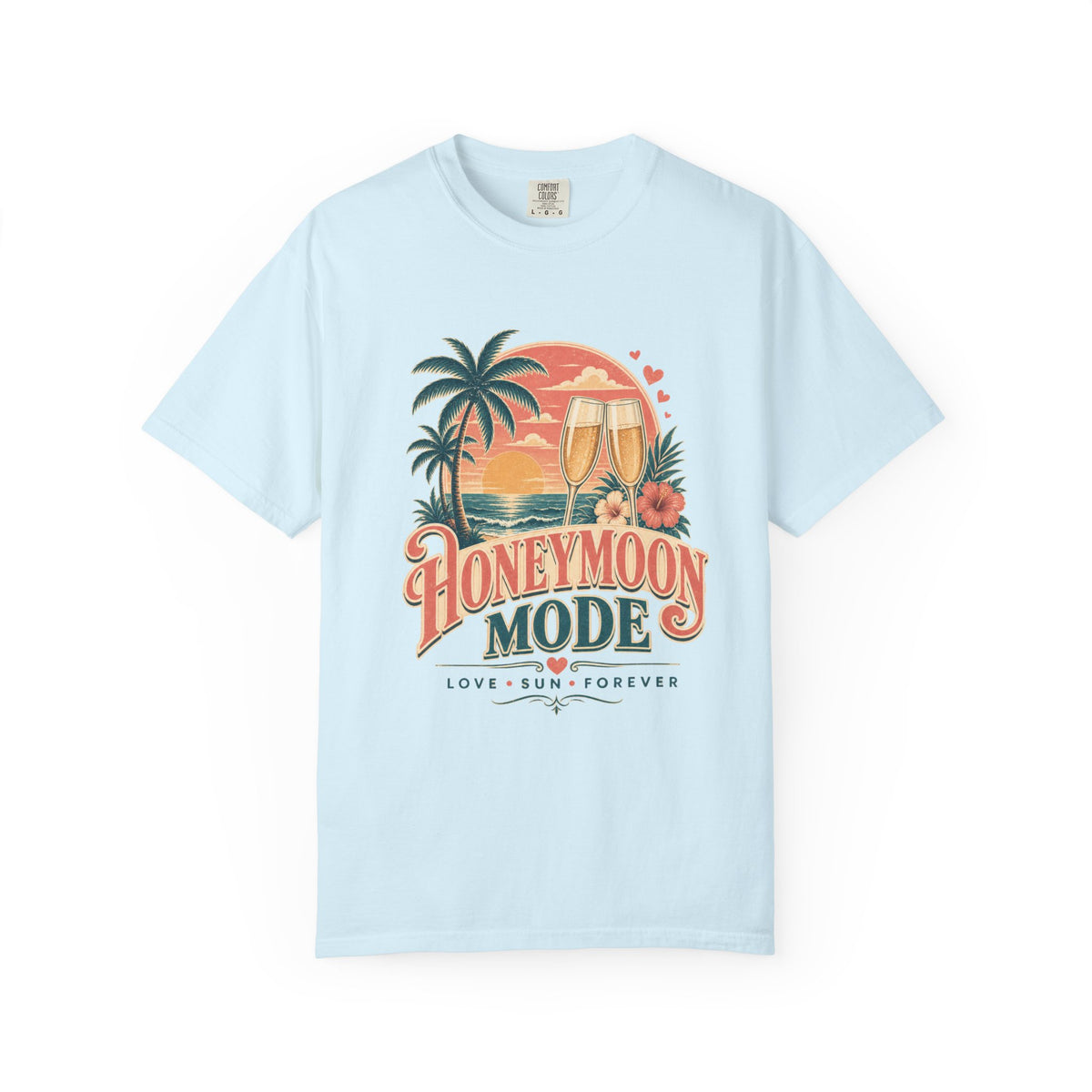 Honeymoon Mode T-Shirt — Tropical Sunset Couple Vacation Tee