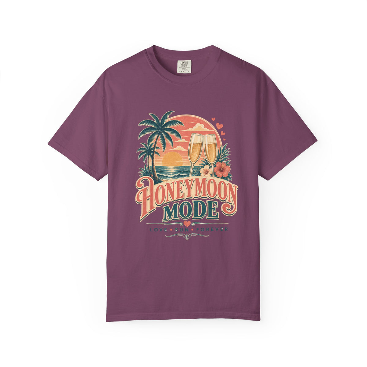 Honeymoon Mode T-Shirt — Tropical Sunset Couple Vacation Tee