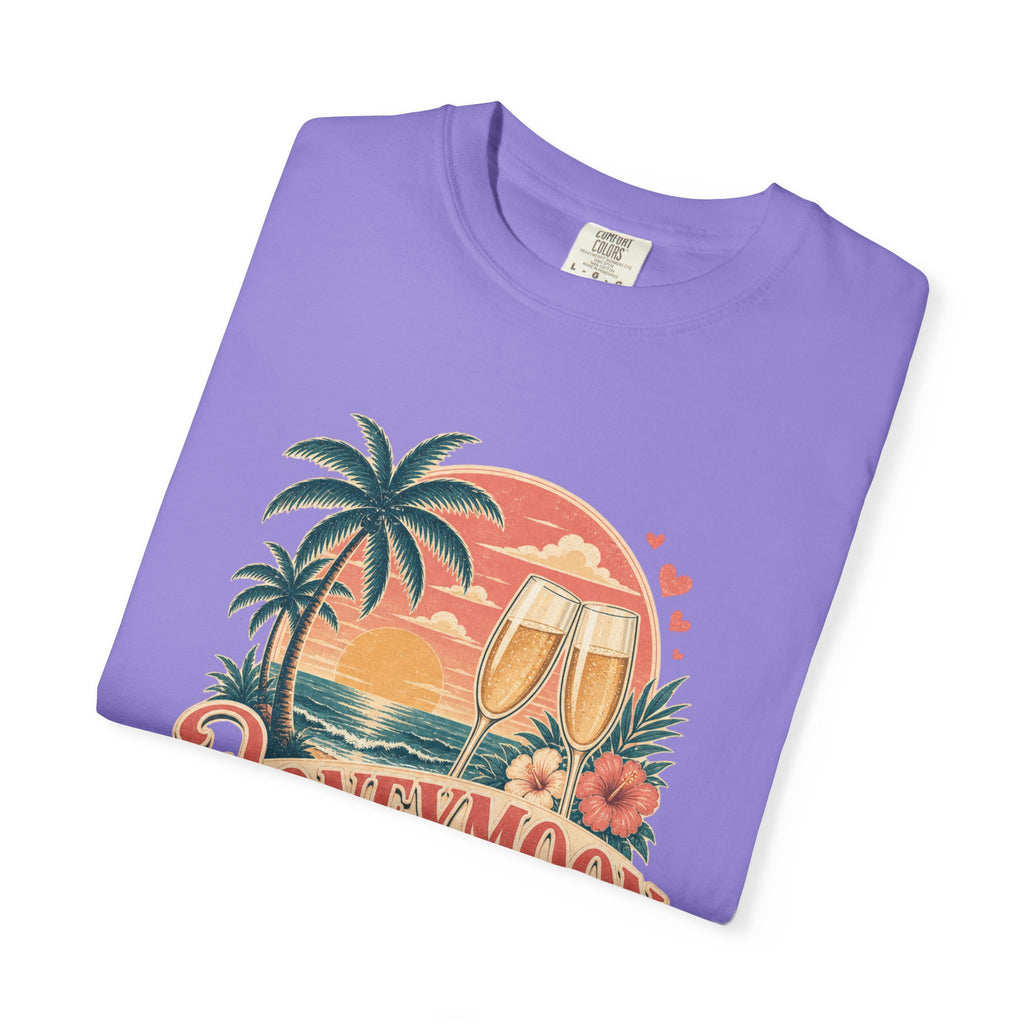 Honeymoon Mode T-Shirt — Tropical Sunset Couple Vacation Tee
