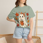 Cute Ghost Pumpkin Drink Tee — Fall Leaves Graphic T-Shirt