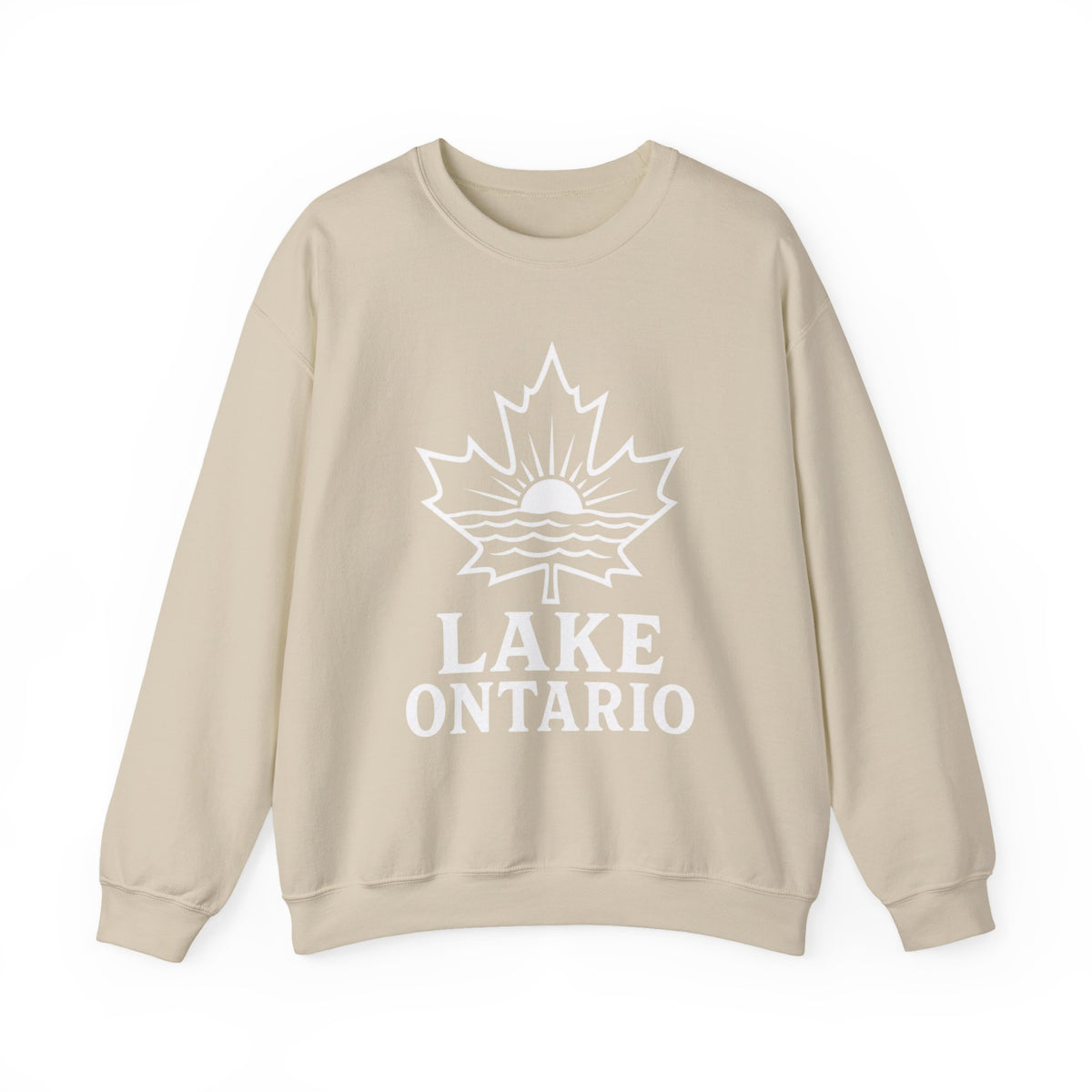 Lake Ontario Crewneck Sweatshirt — Maple Leaf Sunset Lake Design