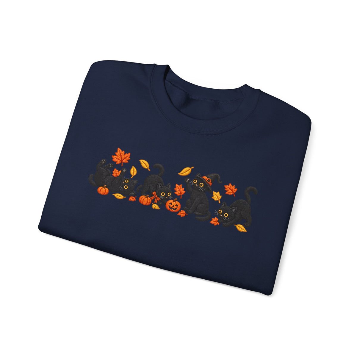 Herbst-Sweatshirt mit schwarzem Katzen-Motiv