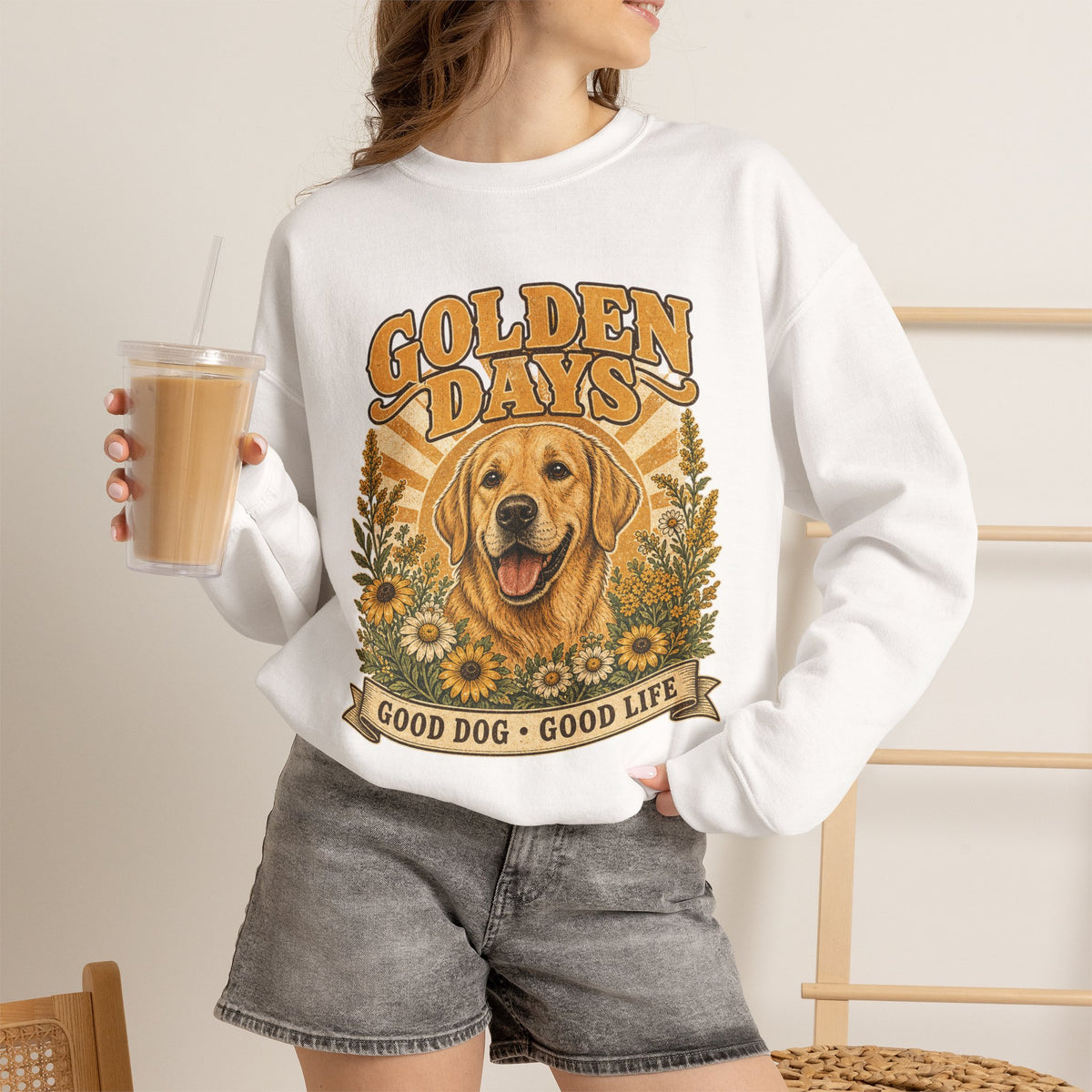 Sweatshirt — "Golden Days: Good Dog • Good Life" Retro Golden Retriever Crewneck