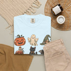Halloween-Icons T-Shirt — Niedliches Retro-T-Shirt mit Kürbissen, Geist, Katze & Totenkopf