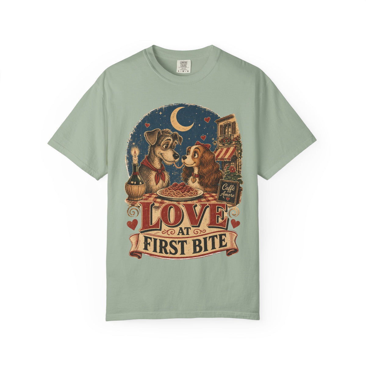 T-Shirt — "Love at First Bite" Vintage Pizza Date Dogs Tee