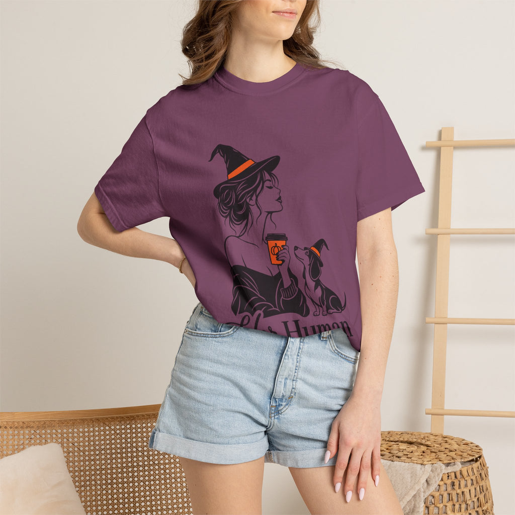 Her Human Witch Tee — Halloween Witch & Dog Graphic T-Shirt