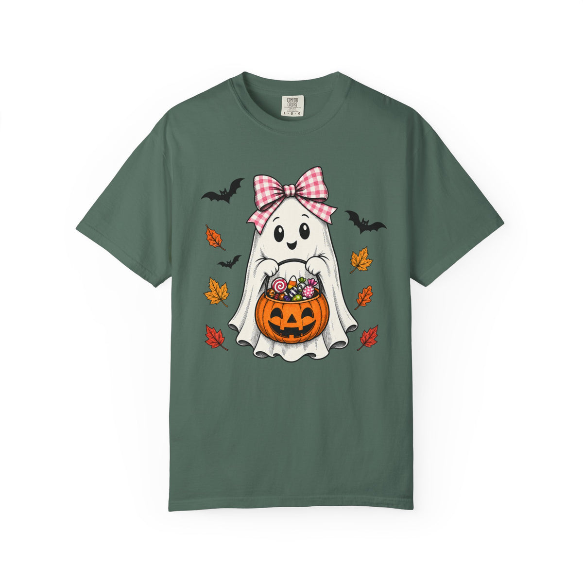 Cute Halloween Ghost T-Shirt — Trick-or-Treat Pumpkin & Bats