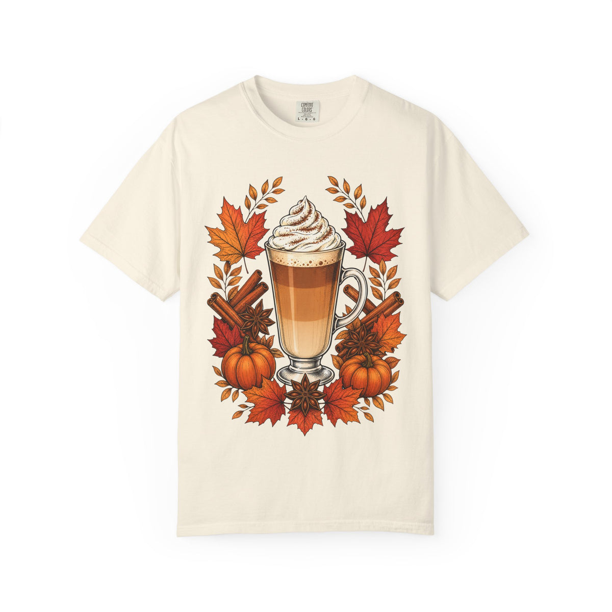 Pumpkin Spice Latte T-Shirt — Autumn Coffee Fall Leaves Tee