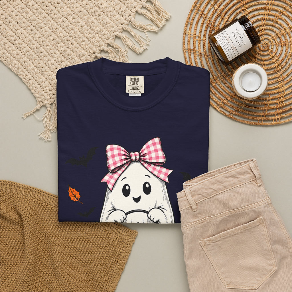 Cute Halloween Ghost T-Shirt — Trick-or-Treat Pumpkin & Bats