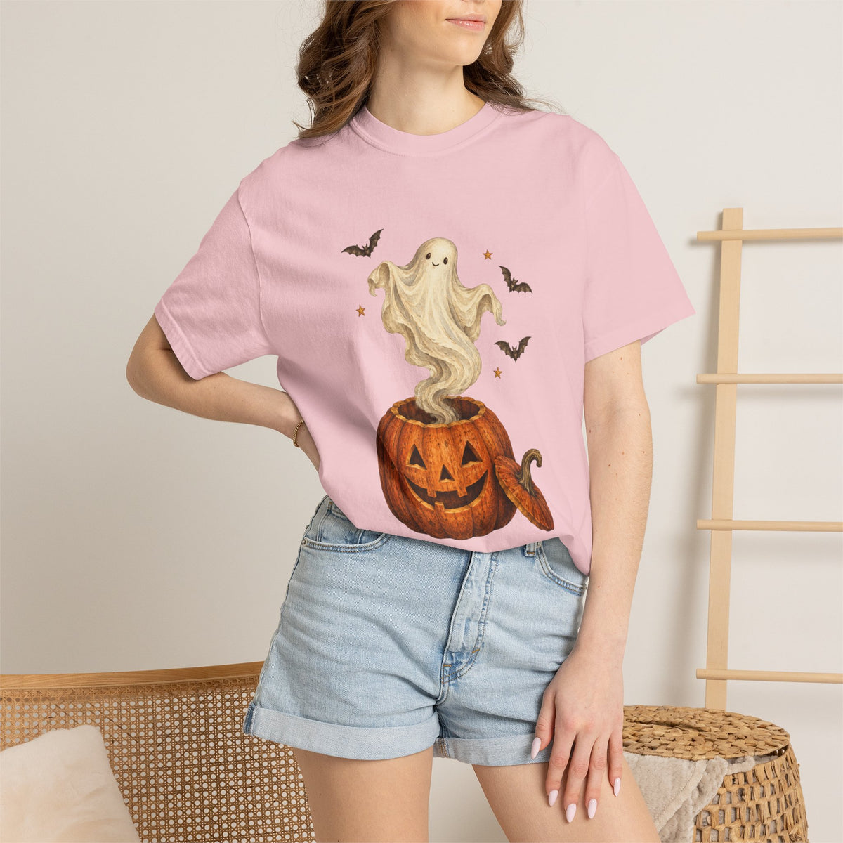Halloween Ghost in Jack-O'-Lantern T-Shirt