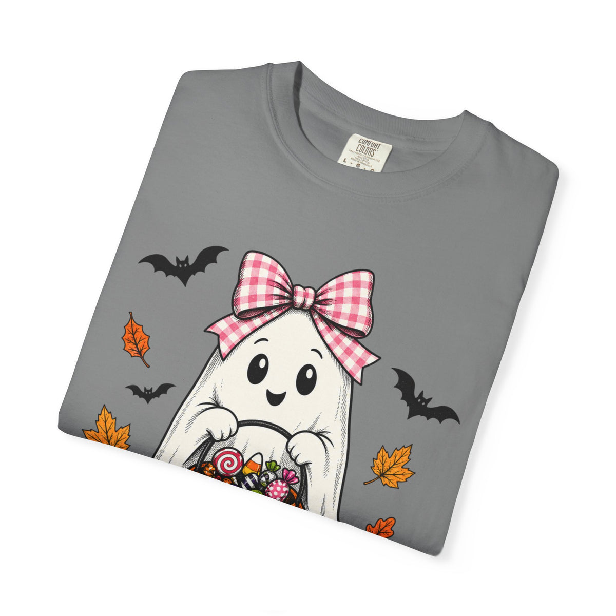 Cute Halloween Ghost T-Shirt — Trick-or-Treat Pumpkin & Bats