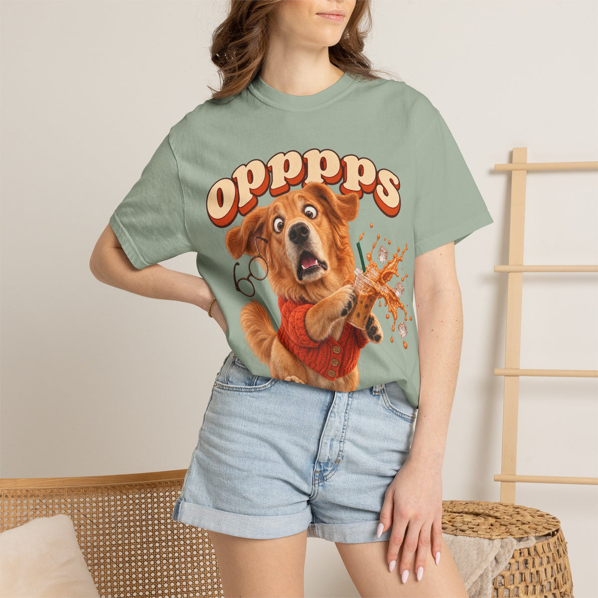 Oops Puppy T-Shirt — Cute Dog Spilling Coffee Graphic Tee