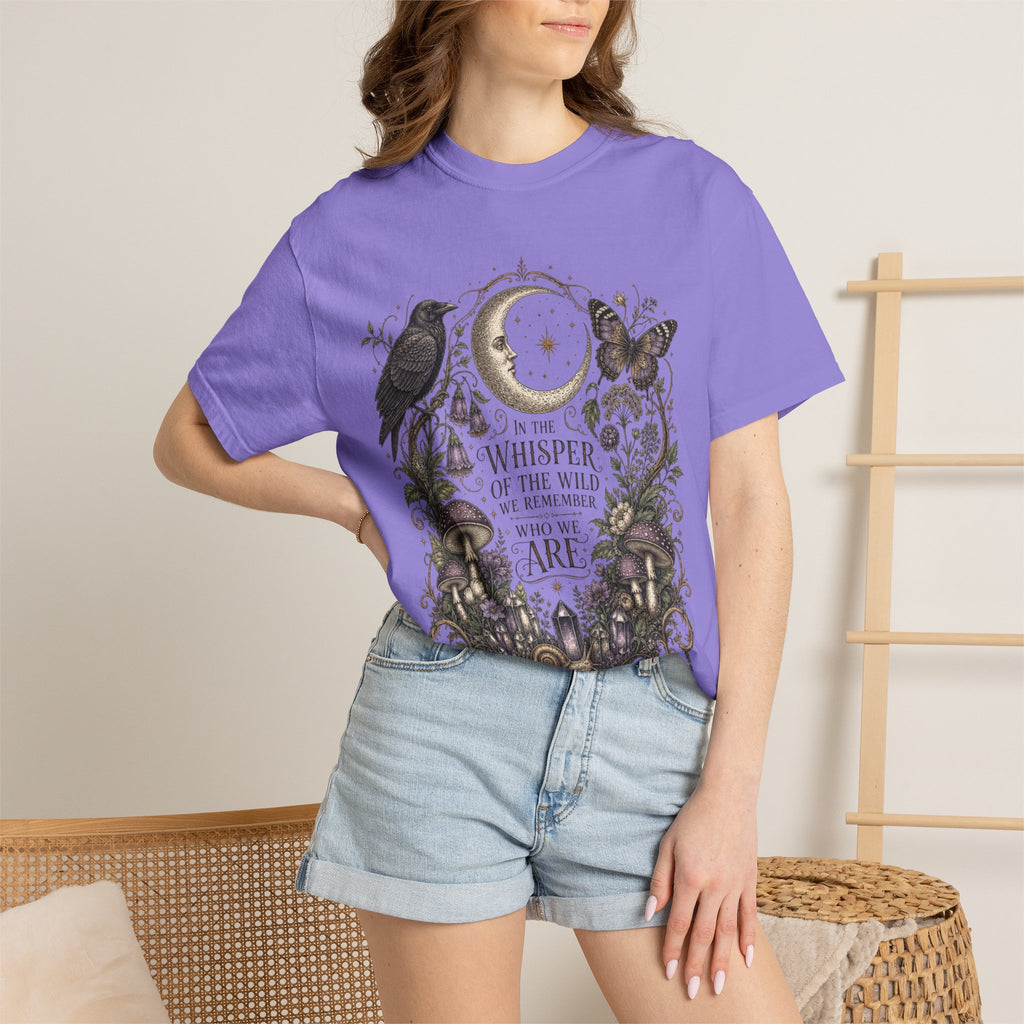 Whisper of the Wild T-Shirt — Moon, Raven & Mushroom Nature Graphic