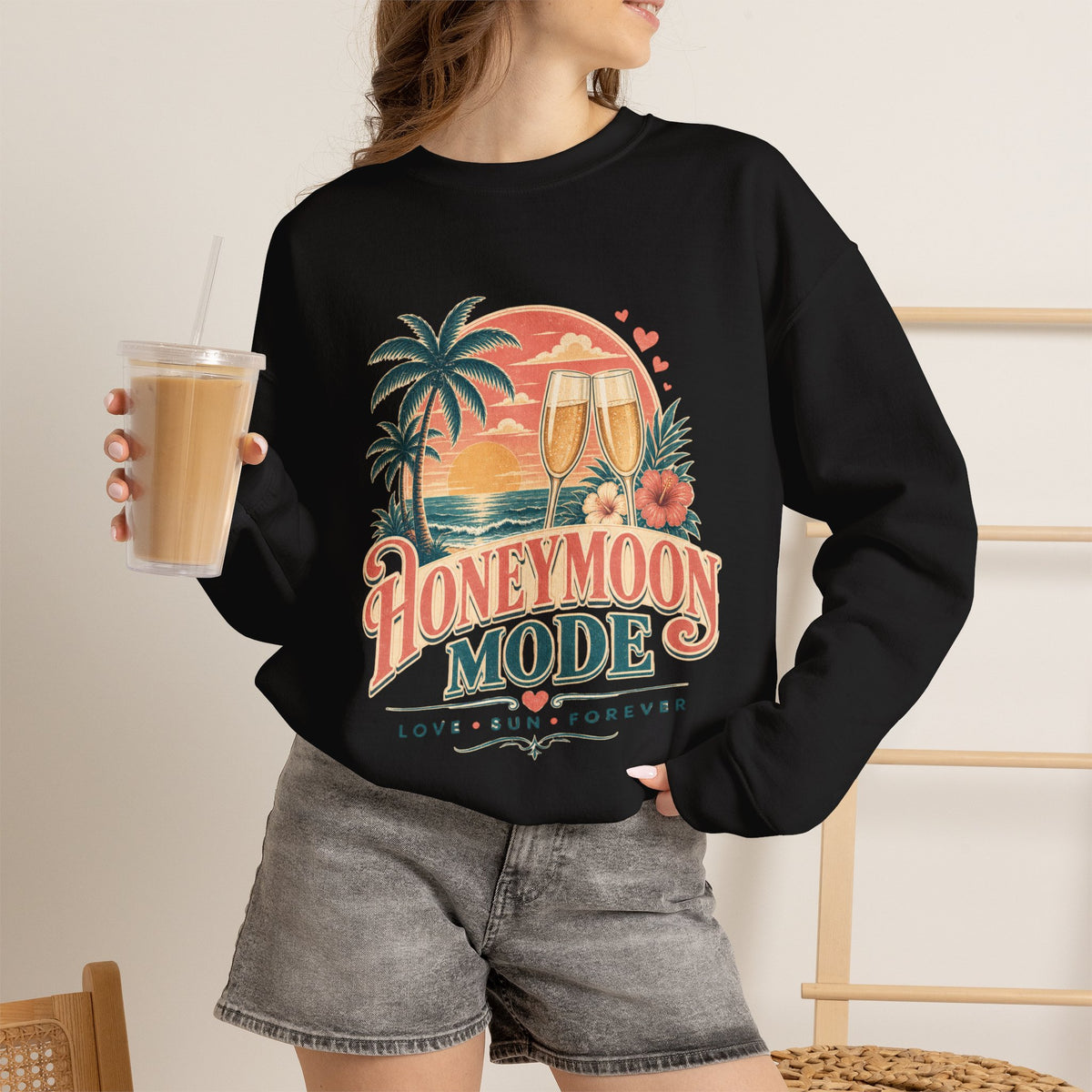 Honeymoon Mode Sweatshirt – Tropical Sunset Couples Crewneck