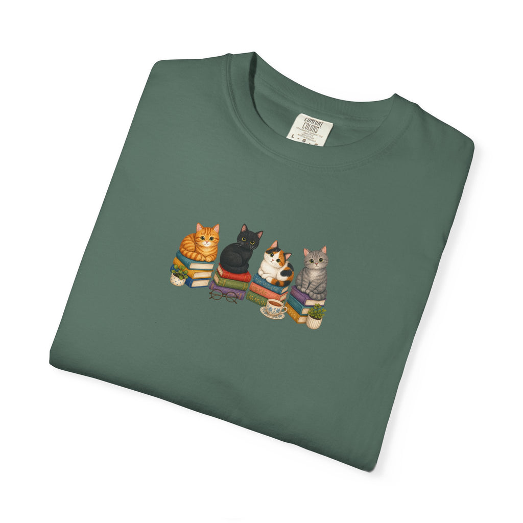 Cat Knit Crew T-Shirt — Cozy Cats Sitting Together Graphic Tee