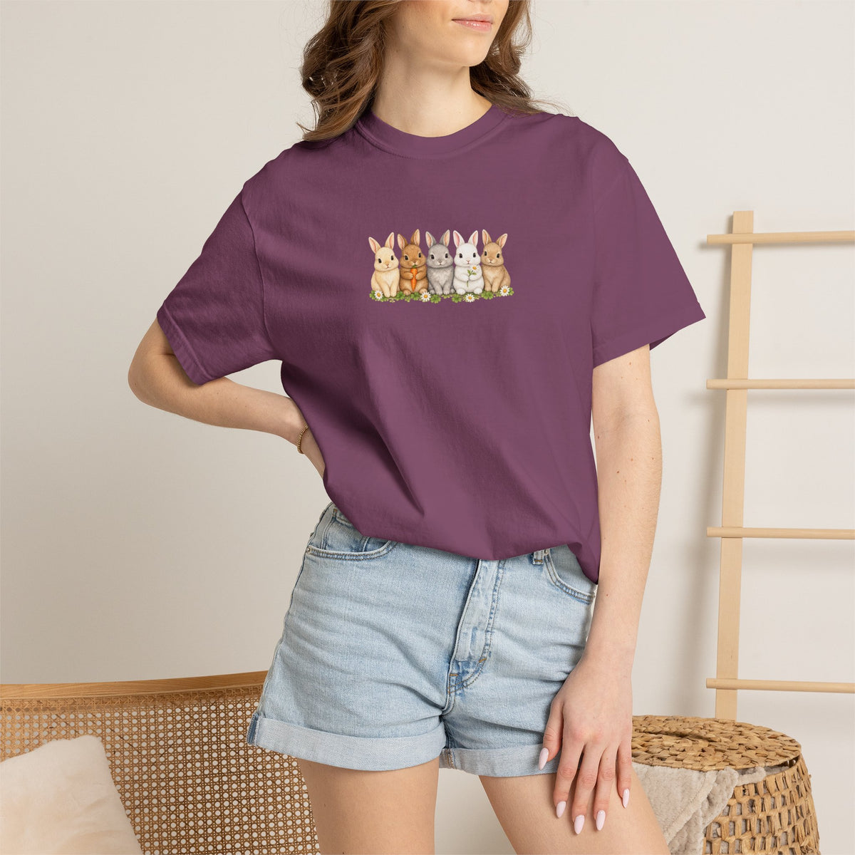 Bunny Row T‑Shirt — Cute Watercolor Rabbits Graphic Tee