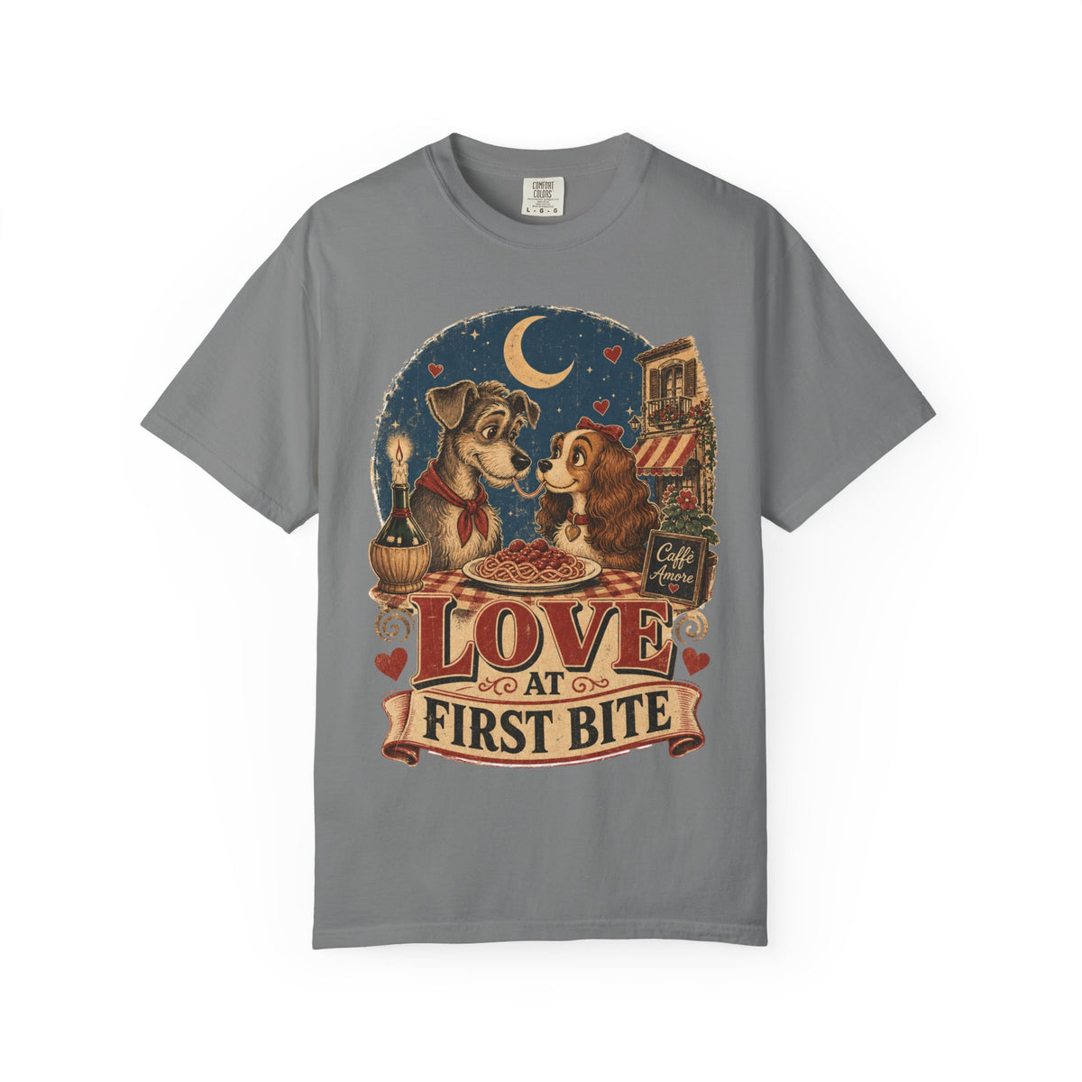 T-Shirt — "Love at First Bite" Vintage Pizza Date Dogs Tee