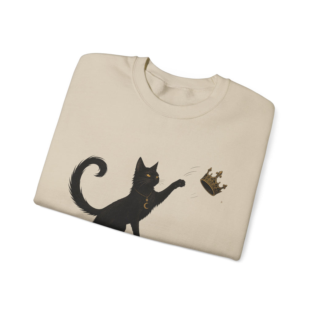 Cat with Crown Crewneck Sweatshirt — Playful Black Cat Graphic