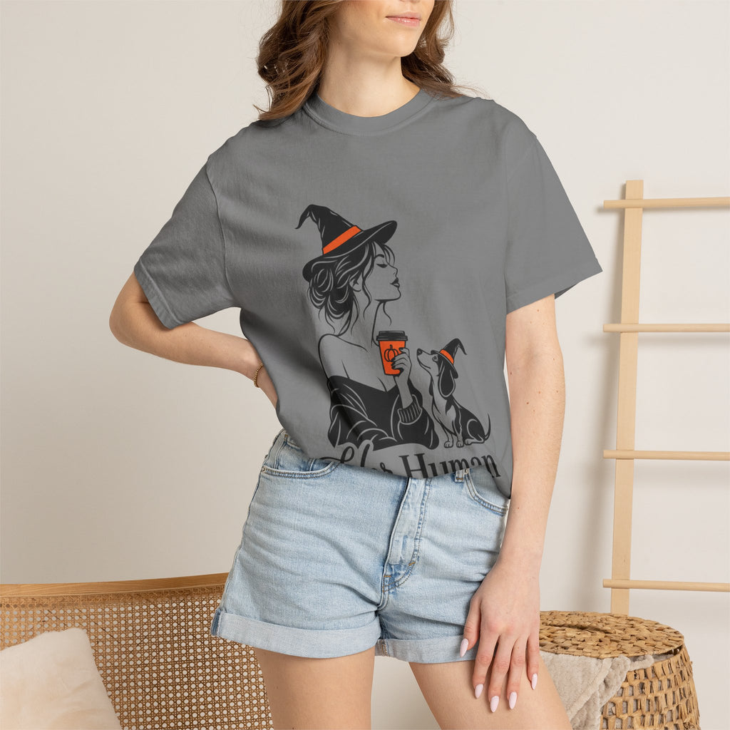 Her Human Witch Tee — Halloween Witch & Dog Graphic T-Shirt
