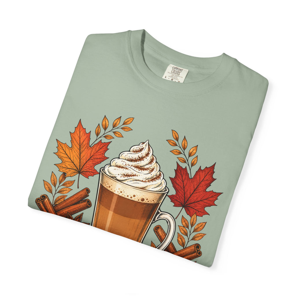 Pumpkin Spice Latte T-Shirt — Autumn Coffee Fall Leaves Tee
