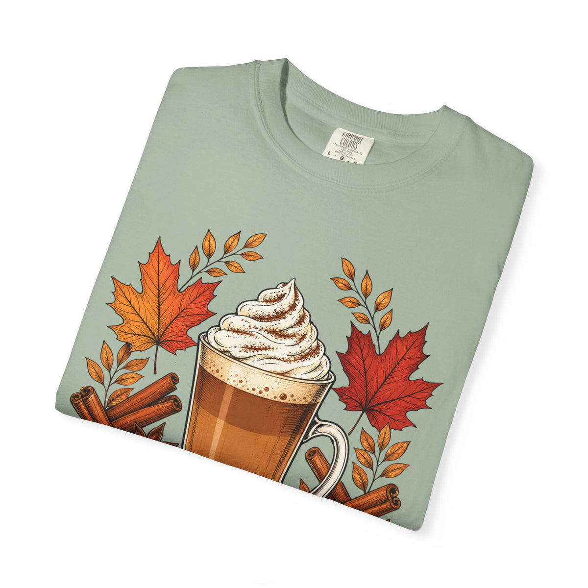 Pumpkin Spice Latte T-Shirt — Autumn Coffee Fall Leaves Tee